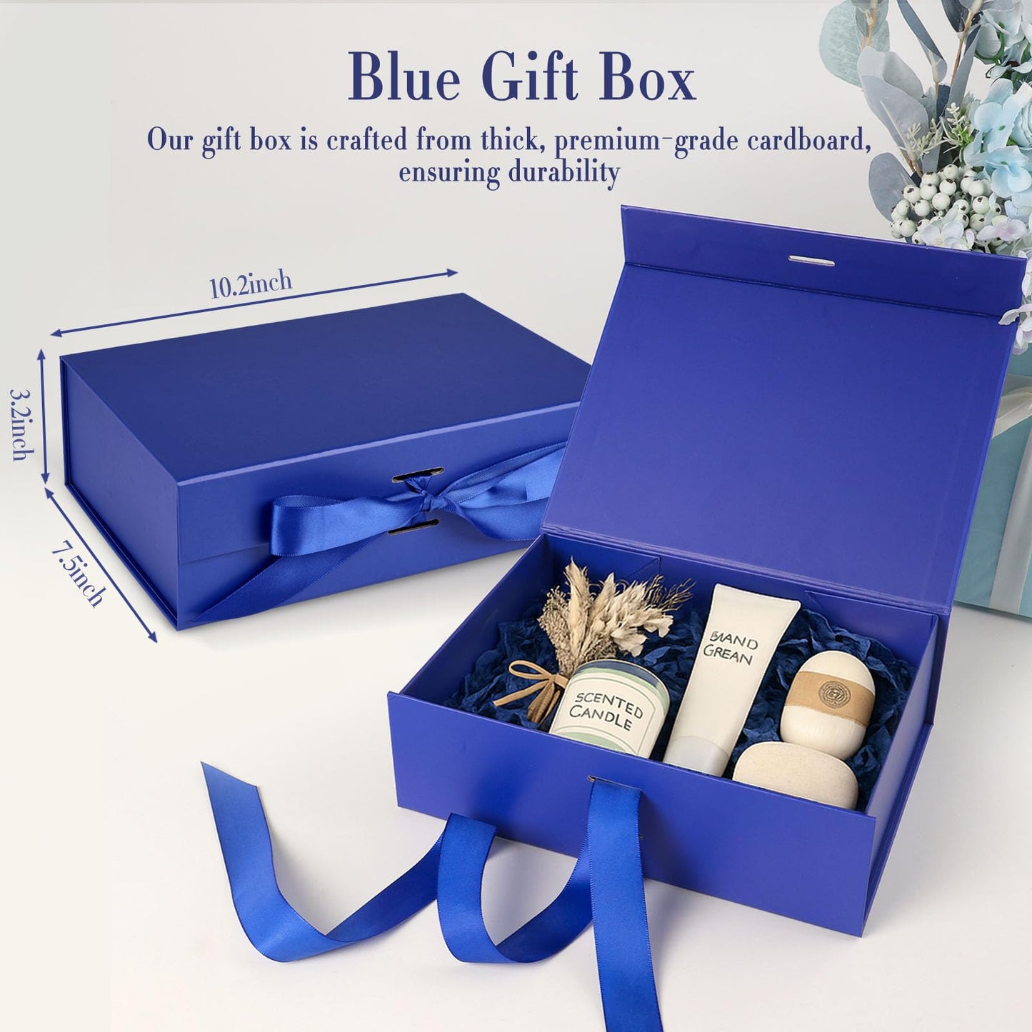 VGOODALL Blue Gift Box with Magnetic Lids, 10.2 x 7.5 x 3.2 Inch Gift Boxes for Presents Anniversary Birthday Celebration