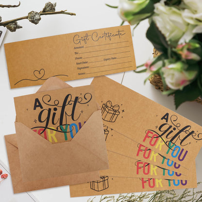 Ceiba Tree 30Pak Blank Gift Certificates for Business Kraft Certificate Cards with Envelopes for Salon Restaurants Spa Birthday Holidays Fathers Day