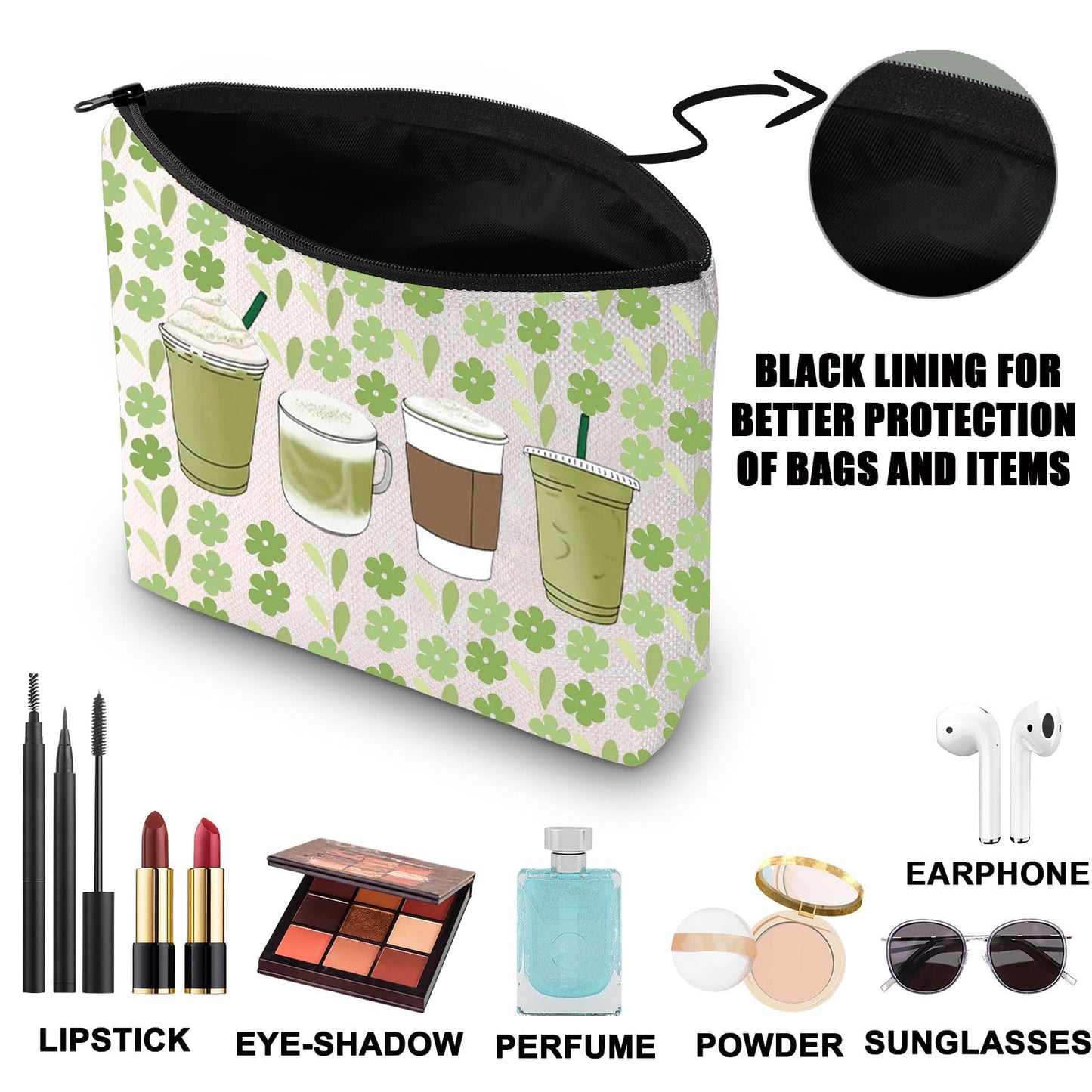 G2TUP Matcha Makeup Bag Matcha Latte Lover Gift Matcha Green Tea Gifts Matcha Drink Lover Zipper Pouch (Green Matcha)