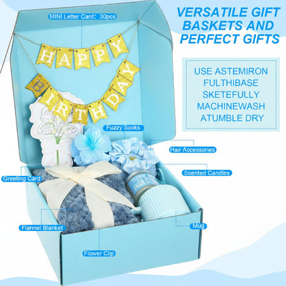 Zopeal Birthday Gifts Baskets for Women with Custom Banner, Gifts Relaxing Spa Package Thank You Box for Her Mom Sister Friend Wife Teacher Coworker(Blue)