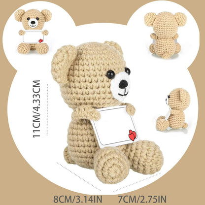 Handmade Crochet Bear Holding A Card With Messages Wroten By Yourselffor Boyfriend Girlfriend, Valentine Day Gifts for Him Her, Birthday Gifts forWife Husband Parents Sons and Daughters,for couple