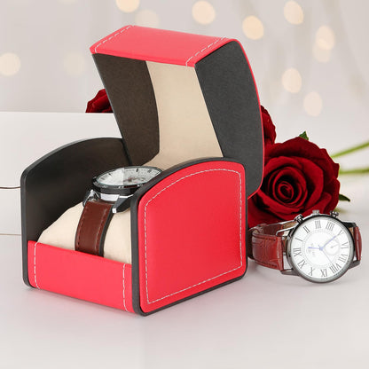 Luxury Single Watch Gift Box with Removable Pillow, PU Leather Single Watch Case Wristwatch Jewelry Storage Display Holder Cases for Men and Women (Red)