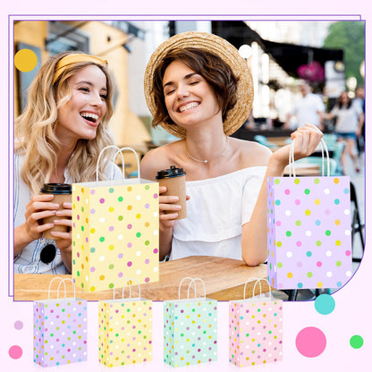 Humyoun 24 Pcs Pastel Paper Gift Bags with Handles, Pastel Dots Goodies Treat Candy Bags for Holiday Party Favor Gift Wrapping Baby Shower Wedding Birthday Party Supplies