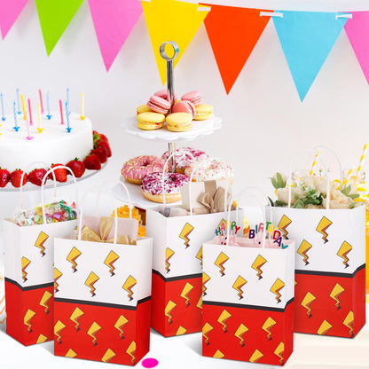 24 Pcs Cartoon Animation Gift Bags Red Birthday Party Bags Paper Goodie Bag with Handle Candy Bag Decorations for Birthday Holiday Event Supplies Gift Fillers