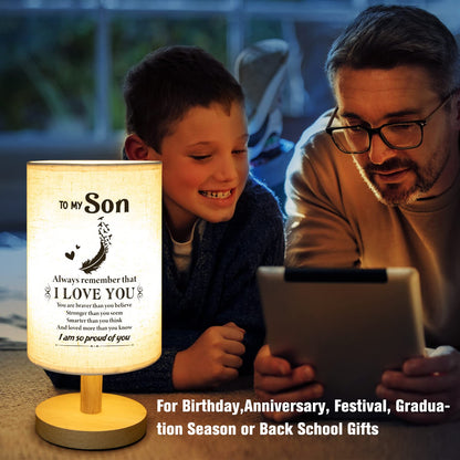 SOUHONEY Gifts for Son for Fathers Day from Mom Dad- Fabric Wooden Desk Lamp for Bedroom Living Room for Son Adult Graduation Season Gifts, Birthday Gifts, Back to School Gifts