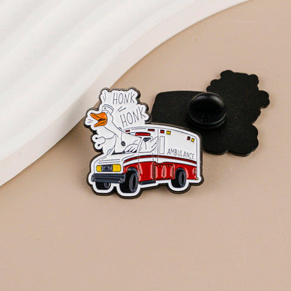 Honk Honk Silly Goose Driving Ambulance Enamel Pin, Cute EMS Goose Pin Brooch, Funny Gift For EMT Paramedic Healthcare Worker, Medical Emergency Brooch Badges, EMS Medical Humor Lapel Badge, Cartoon Animal Jewelry Accessories