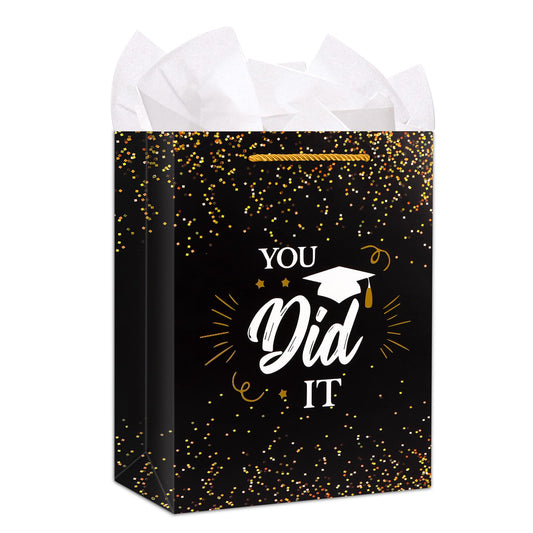 PETCEE Graduation Gift Bags - 13" Large Grad Gift Bag with Tissue Paper for Graduates Him Her 2026 You Did It Graduation Bags for College Senior High School 8th Grade Nursing School Party Supplies