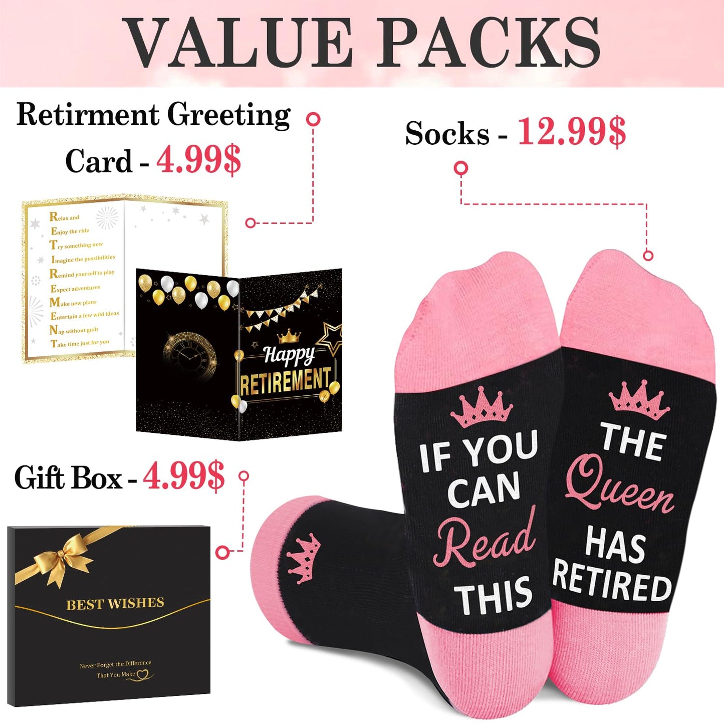 Juesly Retirement Gifts for Women, Funny Socks Retirement Gifts for Woman Box Ready for Present