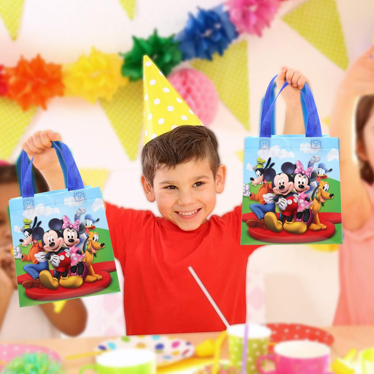 Mickey and Friends Party Favor Bags Set – 24 Pack of 8" Mickey Mouse Goodie Bags for Kids Bulk Reusable Totes | Disney Birthday Party Supplies
