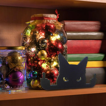 Funny Black Cat Middle Finger Figurine - Unique Desk, Shelf & Window Decor - Cool Cat Lover Gift - Hilarious Office & Home Decoration (Small)
