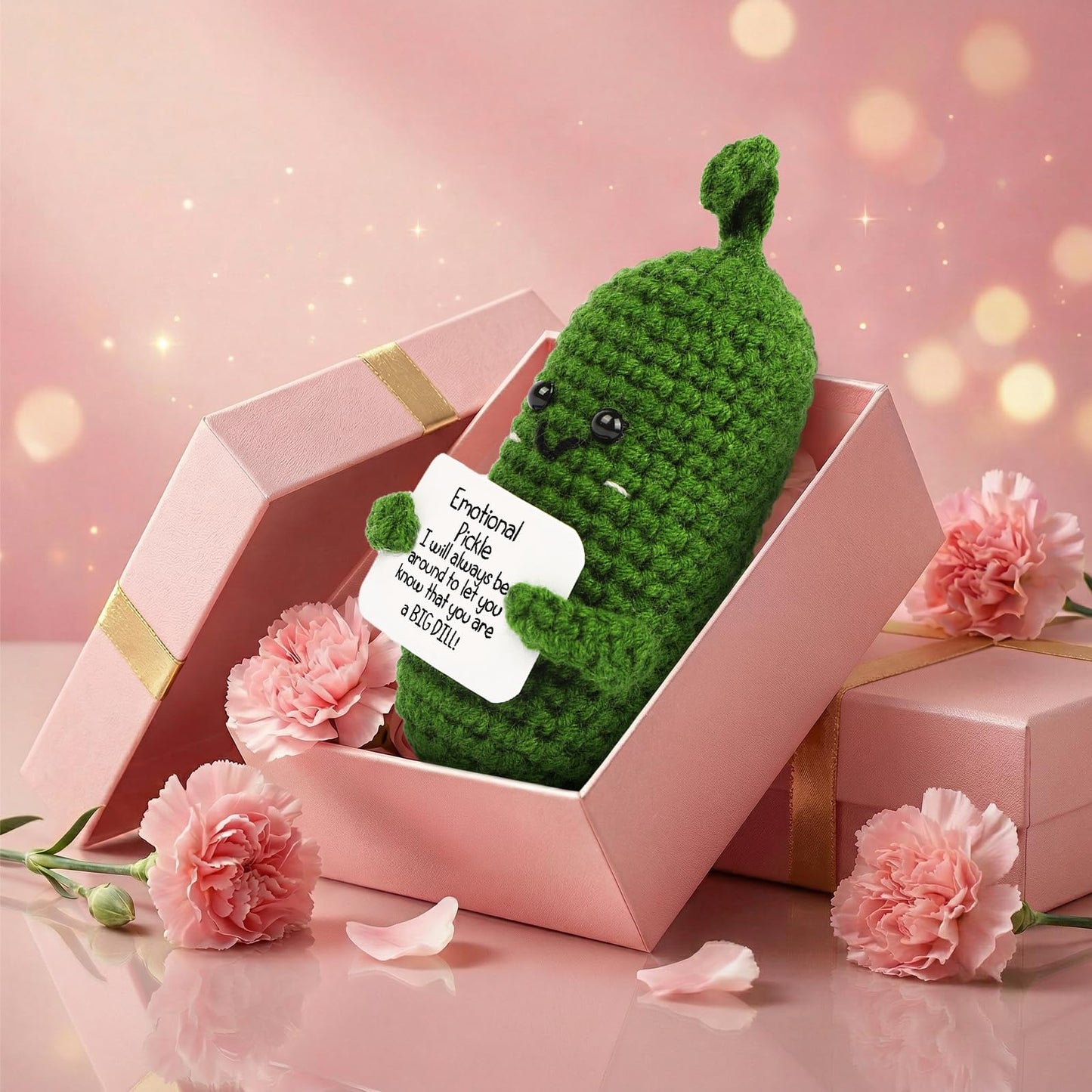 Hoedia Emotional Pickle Small Mother’s Day Easter Gifts for Women Men Her Him, Crochet Cucumber Cute Funny Inspirational Support Stuffers College Office Friend Birthday Basket Filler Decorations
