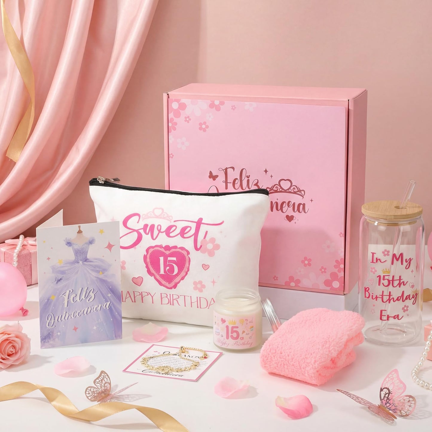8 Pcs Quinceañera Gifts Set for Girls, 15 Year Old Girl Birthday Decorations 15th Birthday Gifts for Daughter, Granddaughter, Sister, and Niece
