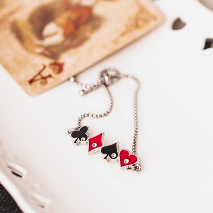 Card Player Bracelet Adjustable with the 4 Suit of Cards Hearts Spades Diamond Clubs Poker Casino