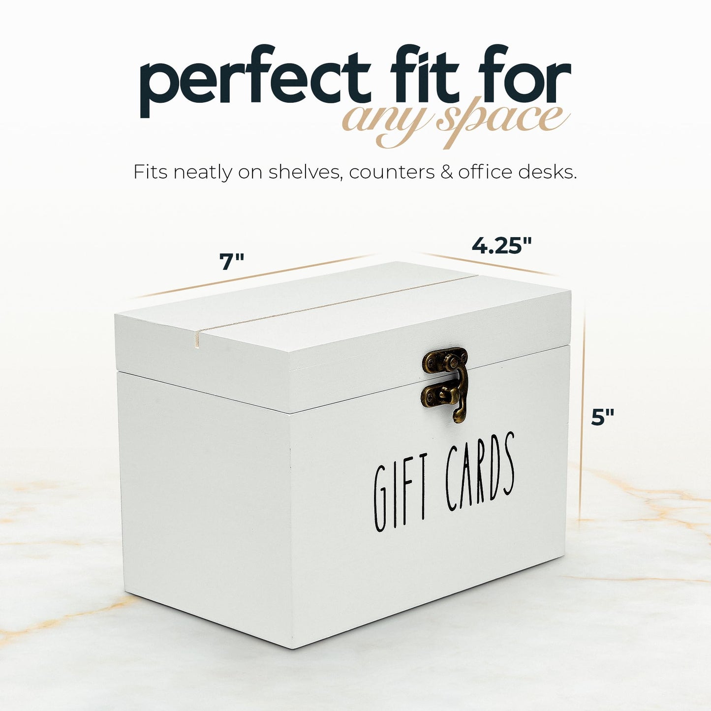 White Wooden Gift Card Holder Storage Box with Secure Metal Latch – Keeps Gift Cards Organized & Protected – Elegant Farmhouse Gift Card Organizer