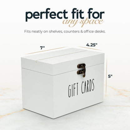 White Wooden Gift Card Holder Storage Box with Secure Metal Latch – Keeps Gift Cards Organized & Protected – Elegant Farmhouse Gift Card Organizer