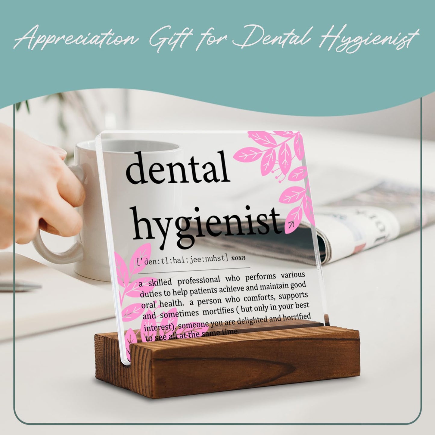 Appreciation Gifts for Dental Hygienist Clear Desk Decor Sign, Dental Definition Thank You Gift for Assistant Her Graduation Retirement, Dentist Plaque Signs for Dental Clinic Office Decor