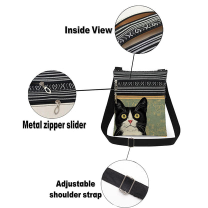 Tuxedo Cat Crossbody Bag Adjustable Shoulder Strap Messenger Bag for Cat Lover Adults Birthday Gift for Sister Friend Women Holiday Present