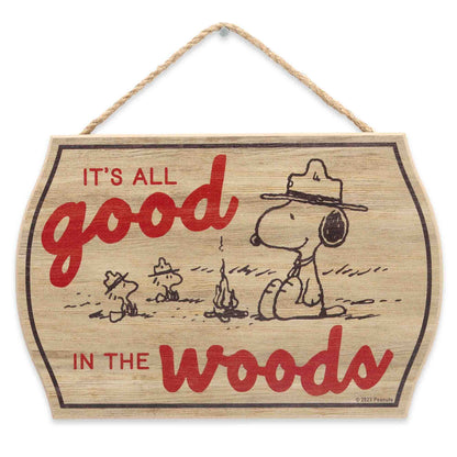 Peanuts Snoopy It's All Good In the Woods Hanging Wood Wall Decor - Fun Snoopy Sign for Cabin, Lake House or Camper