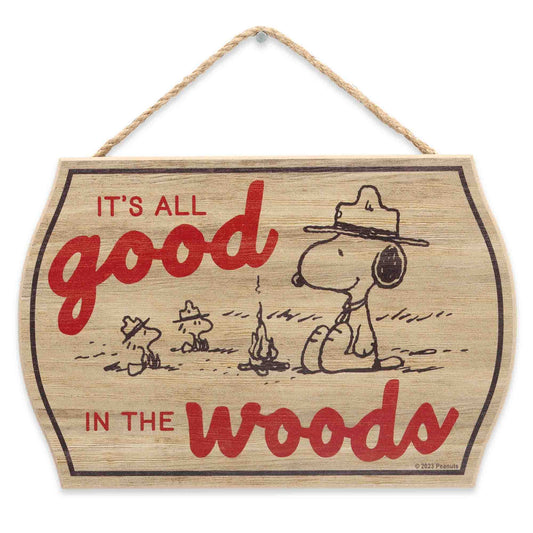 Peanuts Snoopy It's All Good In the Woods Hanging Wood Wall Decor - Fun Snoopy Sign for Cabin, Lake House or Camper