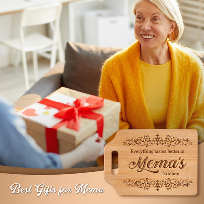 AceThrills Mema Gifts for Mema's Birthday Gifts - Engraved Bamboo Cutting Board 12.3"L × 8.7"W × 0.4"Th