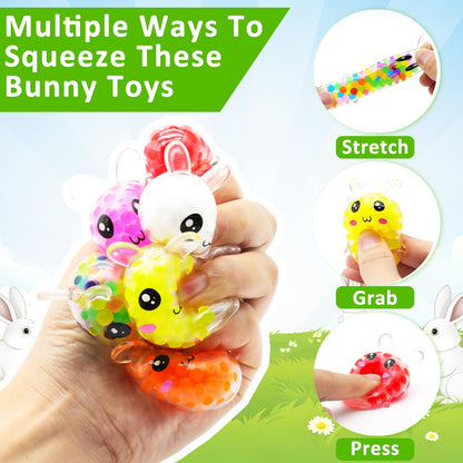 36 Pack Bunny Stress Balls Squeeze Fidget Toys 12 Colors Stress Relief Squishies Balls for Kids Boys Girls Teens Birthday Party Favors Classroom Prizes Exchange Gift Goodie Bag Fillers Pinata Stuffers