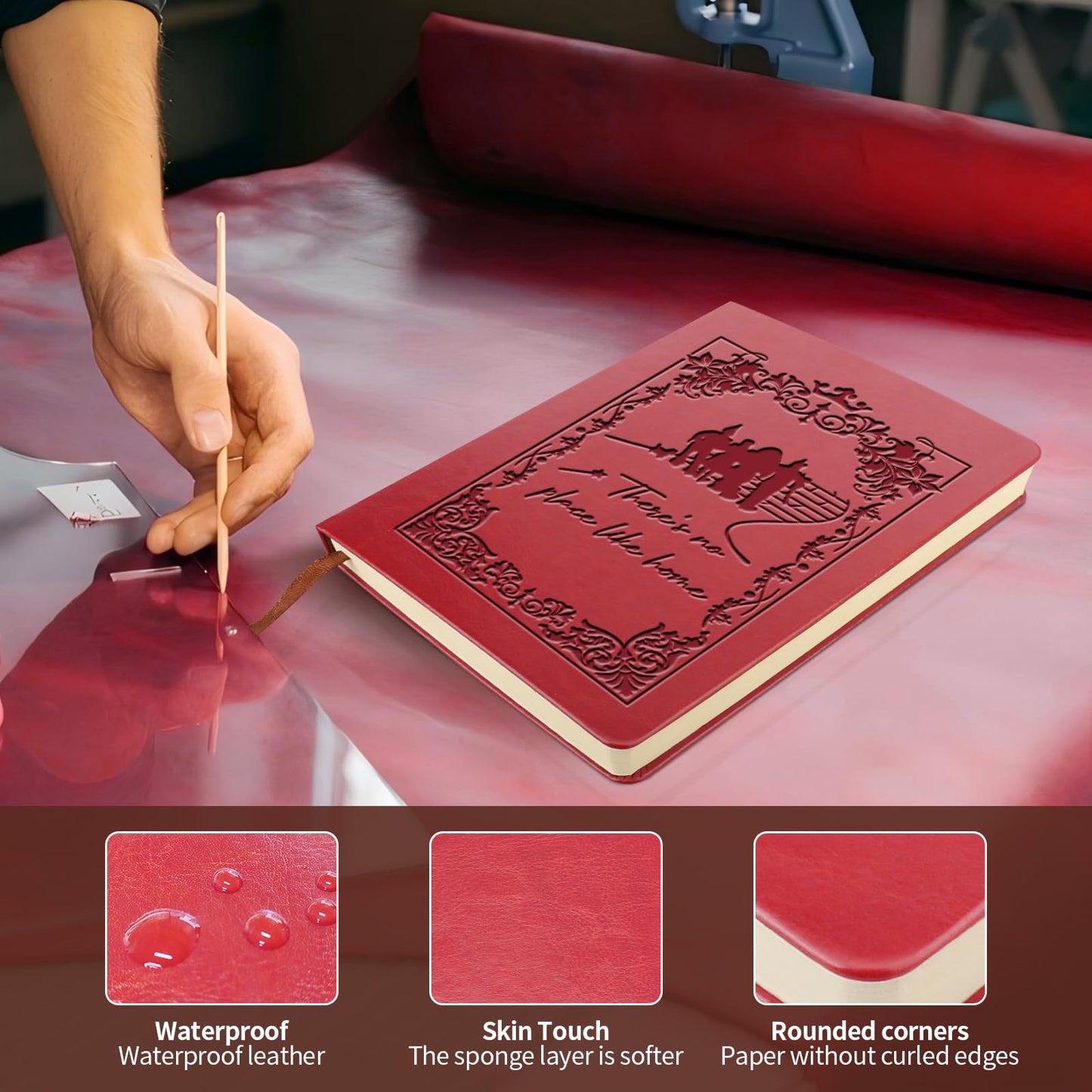 Movie Lover Gift Fairy Tale Leather Journal There's No Place Like Home Notebook for Movie Lovers Wizard Inspirational Notebook For Writing Work Journal for Women Men(Red-no place like home)