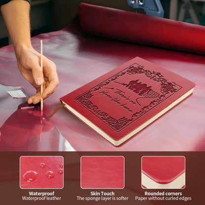 Movie Lover Gift Fairy Tale Leather Journal There's No Place Like Home Notebook for Movie Lovers Wizard Inspirational Notebook For Writing Work Journal for Women Men(Red-no place like home)