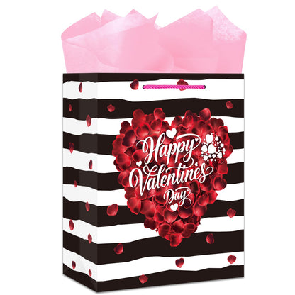 GMEMNOV Happy Valentines Day Gift Bag - 13" Large Valentines Bag with Tissue Paper & Handles, Valentine's Gift Bags for Her Him, Girlfriend Boyfriend, Wife Husband, Women Men Party & Celebrations