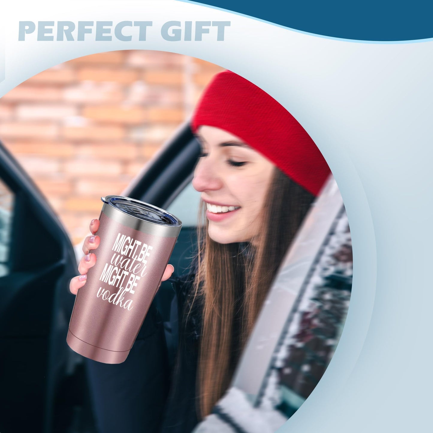 ATHAND Might Be Water Might Be Vodka 20 Oz Insulated Tumblers with Lid & Straw | Double Wall Stainless Steel Vacuum Wine Tumbler Travel Coffee Mugs | Novelty Birthday Gifts For Women (Rose Gold)