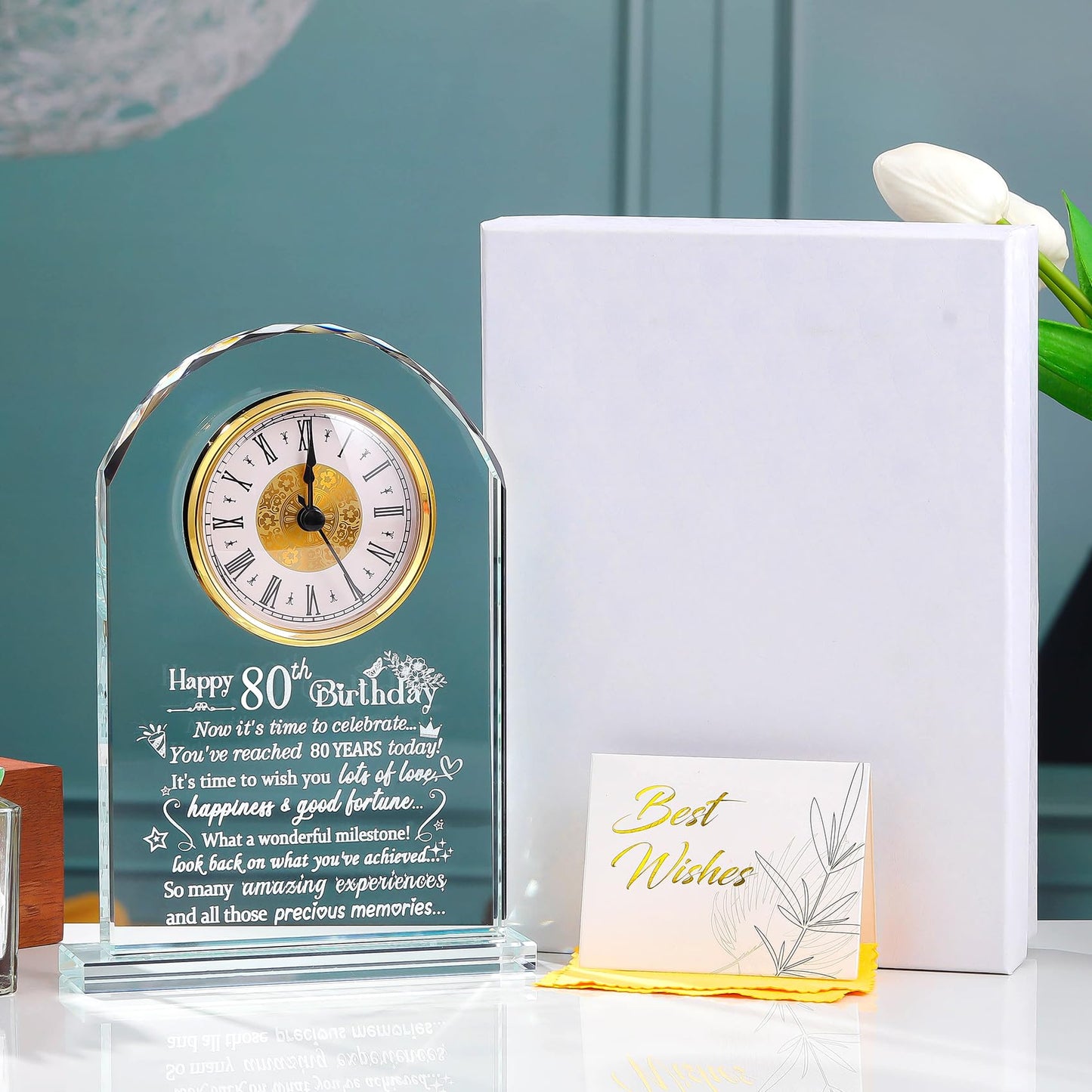 Ornalrist Happy 80th Birthday Quartz Clock Gifts for Women, Men, Couple, Parents & Grandma - 80 Year Old Birthday Presents for Her, Mom, Dad - 80 Year Blessing Quartz Clock Keepsake Home Decor