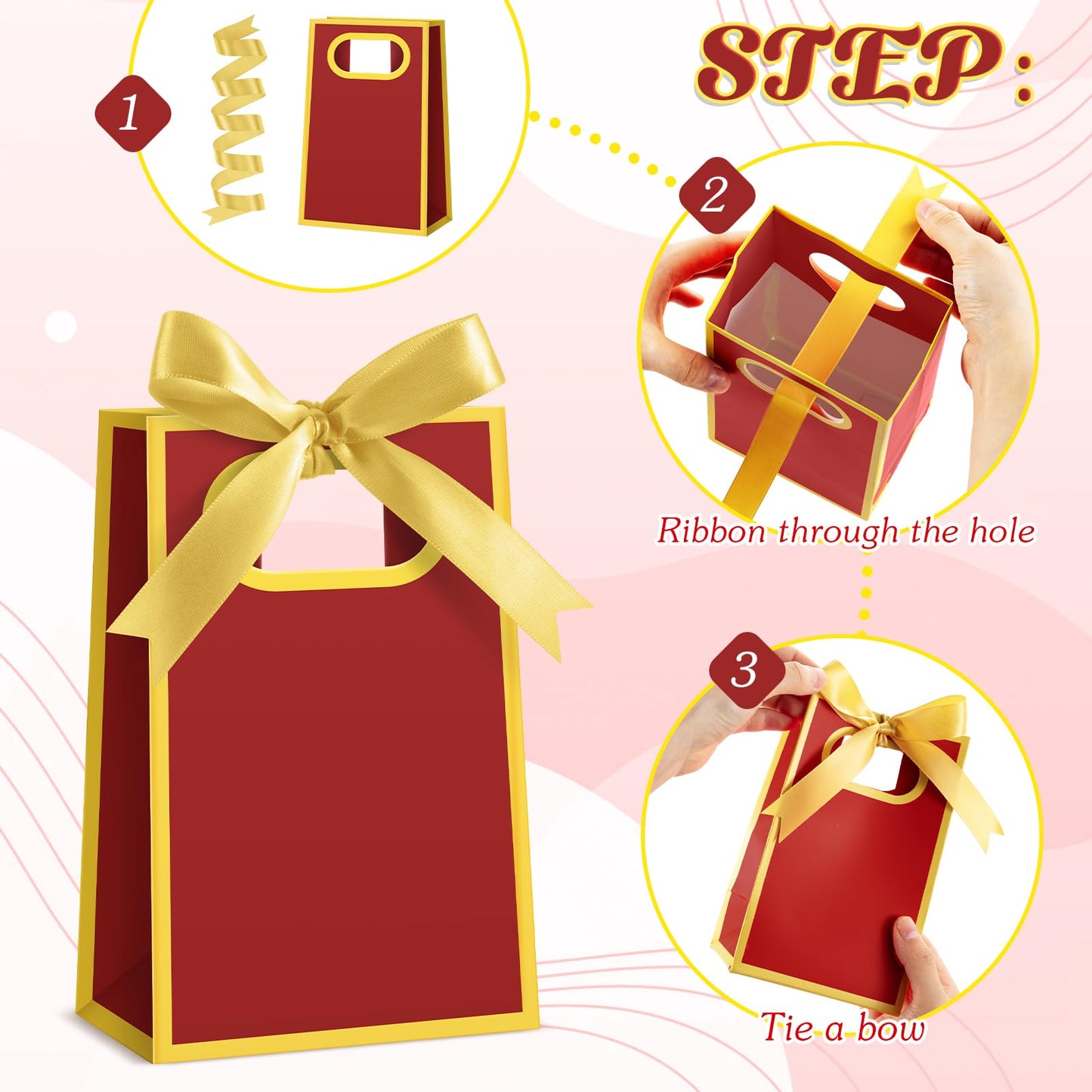 Kolldenn 24 Pcs Small Gift Bags with Bow 6.3 x 3.9 x 2.8 Inch Thank You Gift Bags Elegant Mini Paper Bag with Handles for Wedding Bridal Birthday Baby Shower Bridesmaid Party Favors(Burgundy Gold)