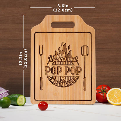 AceThrills Pop Pop Gifts for Pop Pop Christmas Gifts for Birthday, Fathers Day - 12.2"L × 8.7"W × 0.4"Th Engraved Bamboo Cutting Board