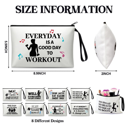 8 Pcs Workout Cosmetic Bags Workout Gifts Funny Sports Lover Gym Gifts Gym Fitness Makeup Bags for Women Body Builder Zipper Pouch for Fitness Bodybuilding Lovers