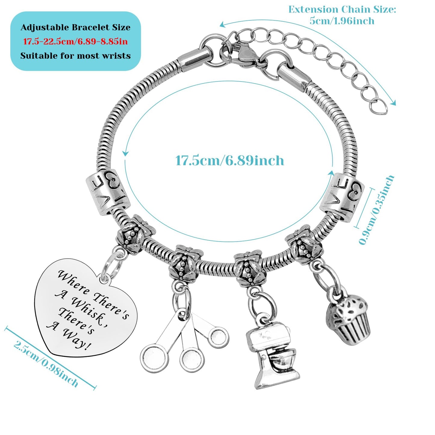 Mxrymvu Baking Gift for Women Bracelet Baking Lover Gift Bakers Themed Accessories Gifts for Culinary Student Inspirational Gifts for Bakers Christmas Birthday Graduation Present Jewelry