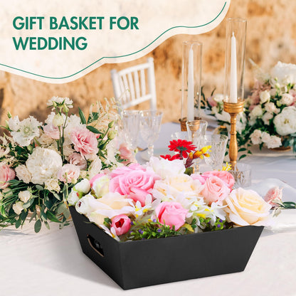 AFOROEOA 6PACK Black Baskets For Gifts Empty, 10x12”Thick Black Gift Basket with 6 Bows 6 Bags Empty Gift Baskets for Christmas Thanksgiving Wedding Birthday Party Wrapping Gift