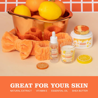 Orange Scents spa gift set Great Gift Lemon Spa Gifts for girls, Body care Set Birthday Gifts, Gift Baskets for Woman, 11pcs Bath Gift Set for Women, Christmas Gifts for Women Citrus Spa Gift Basket