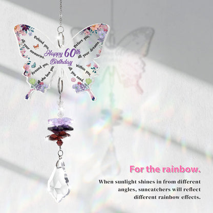 Funnli 60th Birthday Gifts for Women Crystal Suncatcher, 60th Birthday Decorations for Woman, 60 Year Old Bday Gift for Friends Sister Mom Grandma Window Hangings Home Decoration