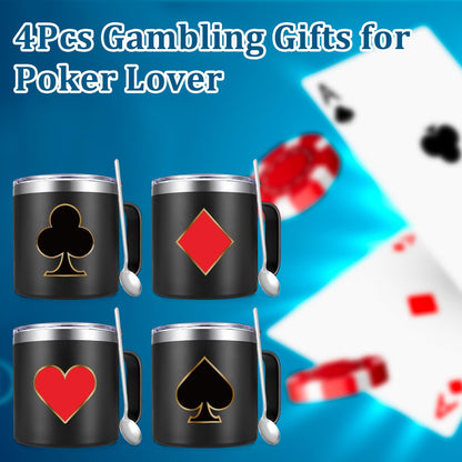Gtmileo Poker Gifts, 4Pcs Casino Insulated Coffee Mug, Christmas Holiday Birthday Gambling Gifts for Poker Players Men Women (14Oz-Black)