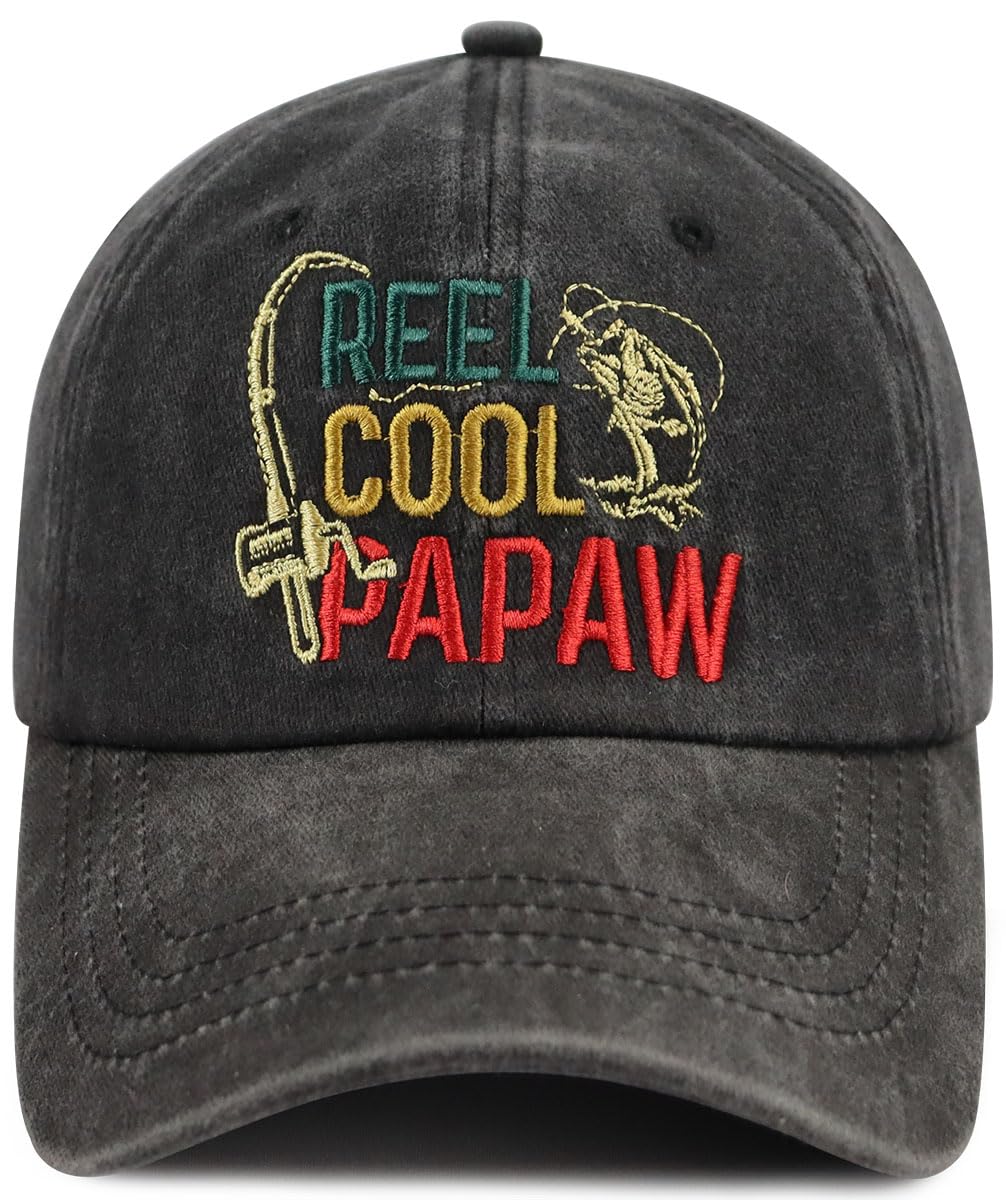 Funny Reel Cool Papaw Hat for Men, Adjustable Cotton Embroidered Grandpa Baseball Cap