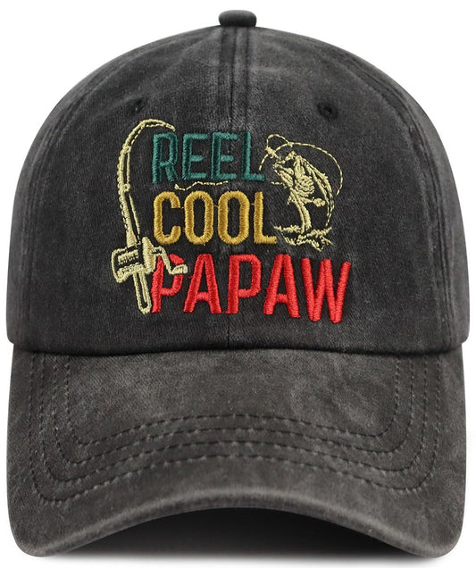 Funny Reel Cool Papaw Hat for Men, Adjustable Cotton Embroidered Grandpa Baseball Cap