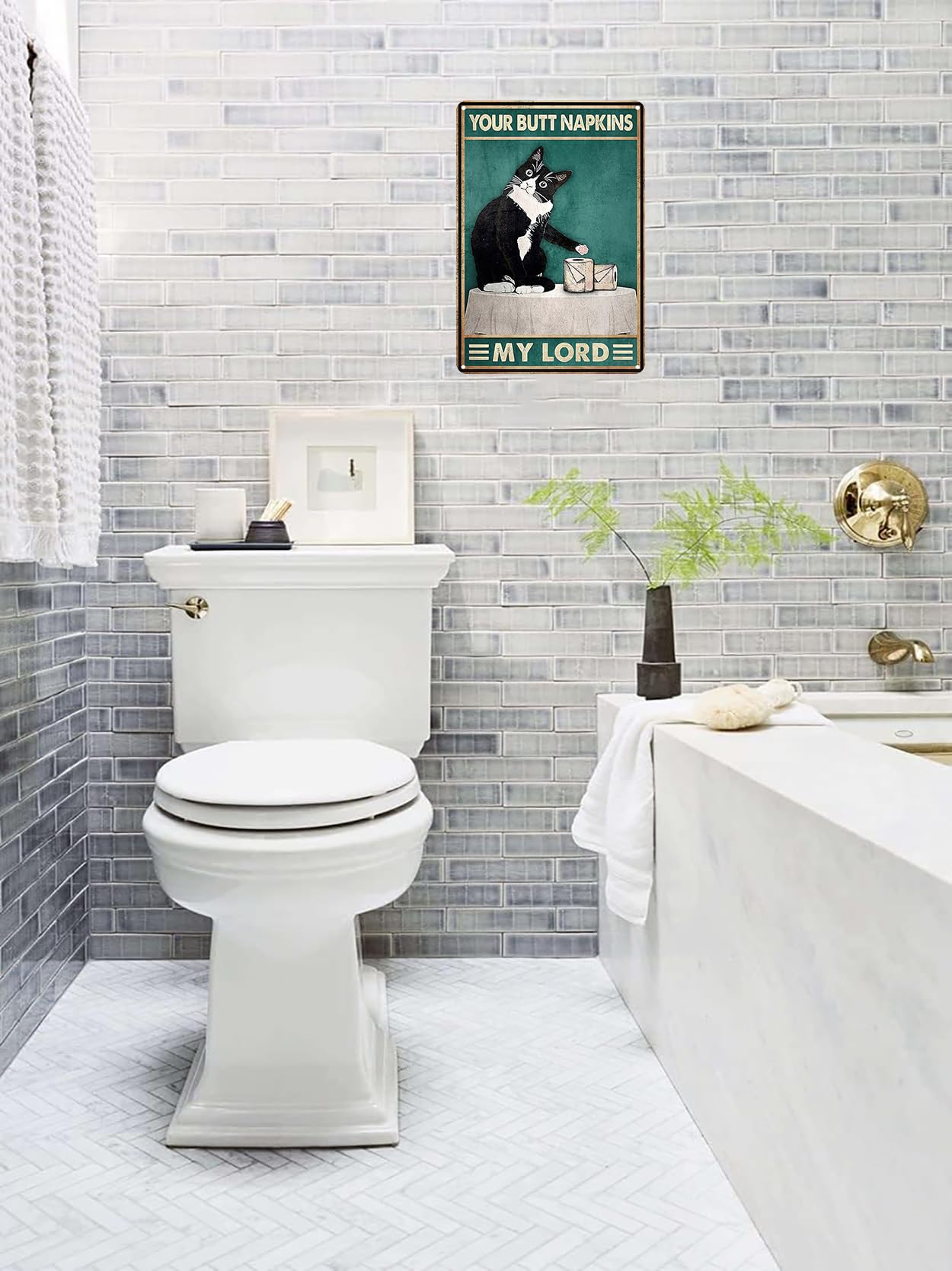Crazysign Funny Cat Bathroom Toilet Decor Sign Tuxedo Cat Your Butt Napkin My Lord Tin Sign for Cat Lovers Gift 8x12 INCH (3055)