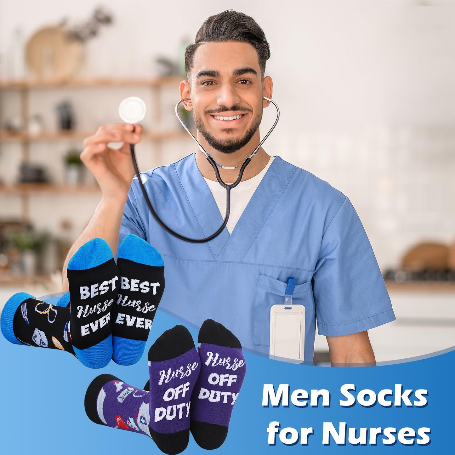 Shihanee 2 Pairs Nurse Socks for Men Nurse Appreciation Gifts Novelty Male Nursing Socks for Rn Cna Lpn Medical Assistant Nursing