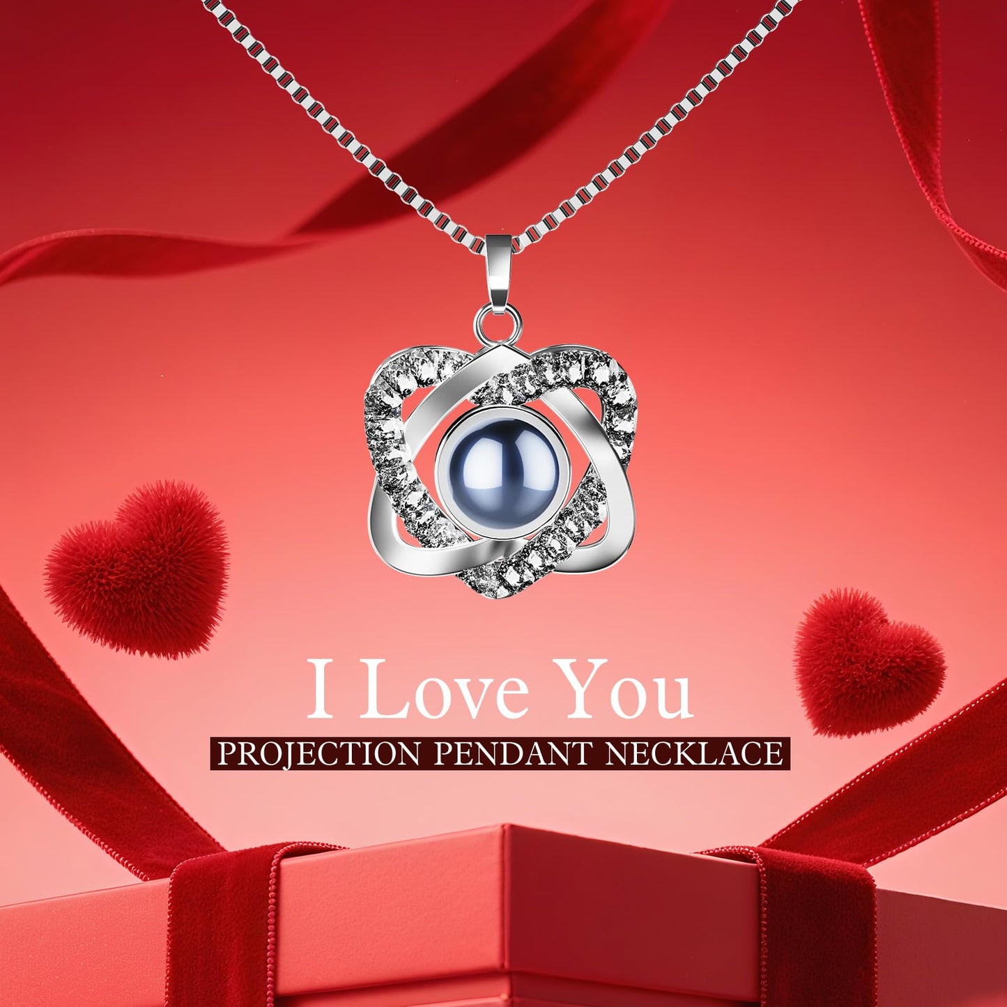 Preserved Red Rose Necklace with I Love You Heart - Forever Flowers Romantic Gifts for Women Mom Wife Girlfriend Grandma, Perfect for Valentine's Day Mother's Day Christmas Anniversary Birthday