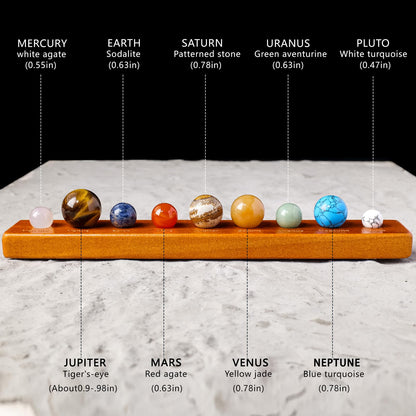 Runyangshi Nine Planets Crystal Ball Set in Display Case - Natural Stone Solar System Model with Black Foam Liner, Space & Astronomy Decor Collection