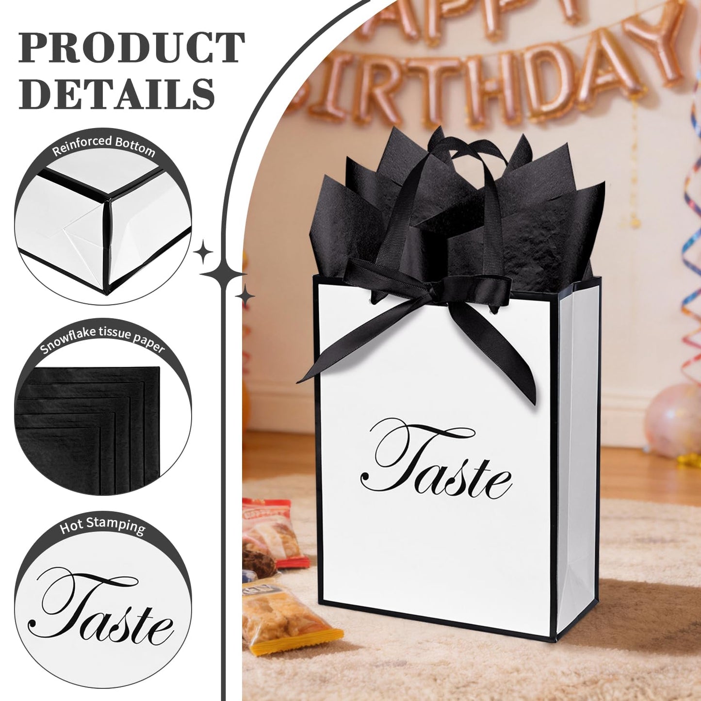 Nimbbex 5 Senses Gift Bags for Him Her with Labels & Ribbon, Five Senses Gift Bags with Handle, Envelopes and Cards for Birthday, Anniversary, Mother's Day, Valentine's Day 9 x 7 x 3.2 Inches (White)