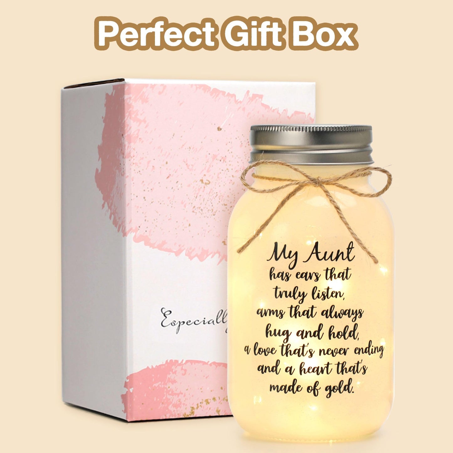 Maracco Mothers Day Aunt Gifts from Niece Nephew, Mason Jar Night Lights Birthday Gifts for Aunts, Auntie Gift Ideas, Best Aunt Ever Gift, Great Favorite Auntie Mason Jar (30oz)