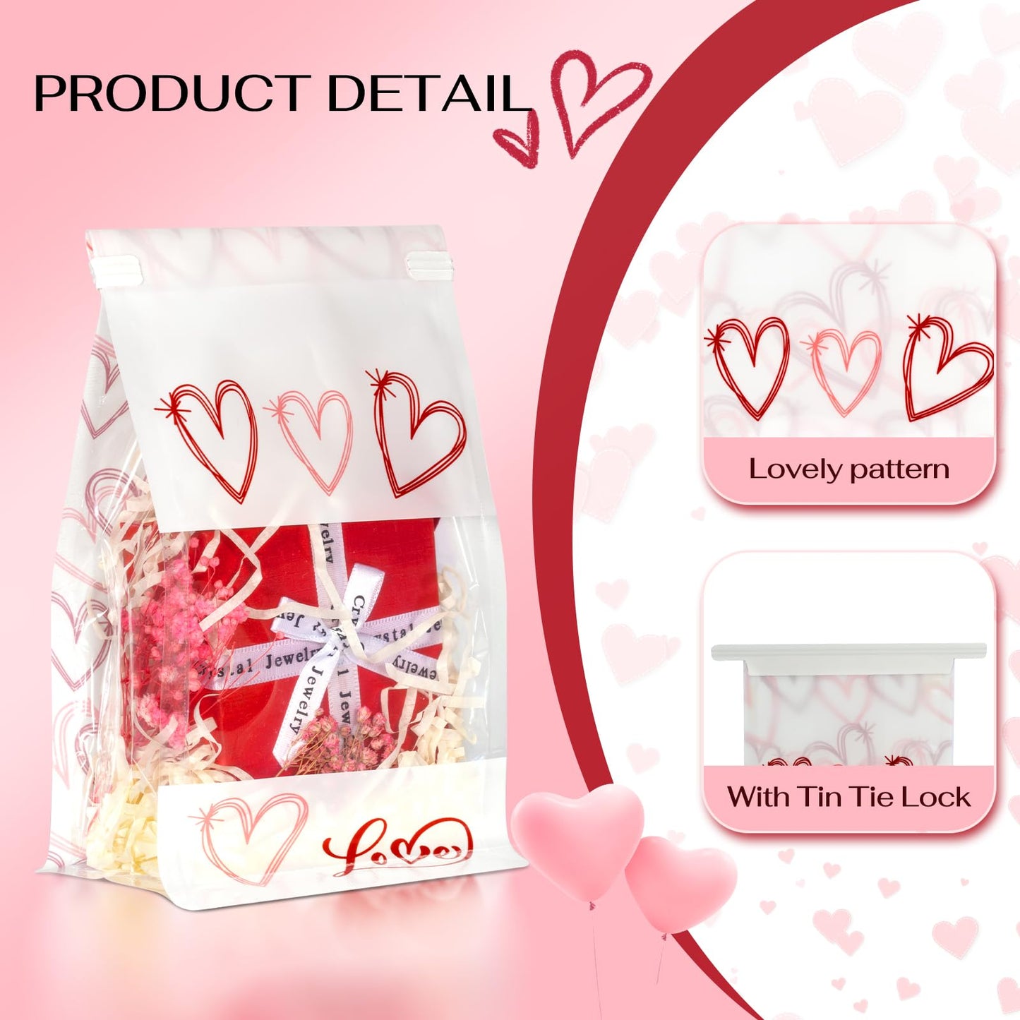 AISunGoo 28 Pcs Valentines Day Gift Bags With Tin Tie Lock for Kids Class Parties, Treat Bags for Valentines Party Favors