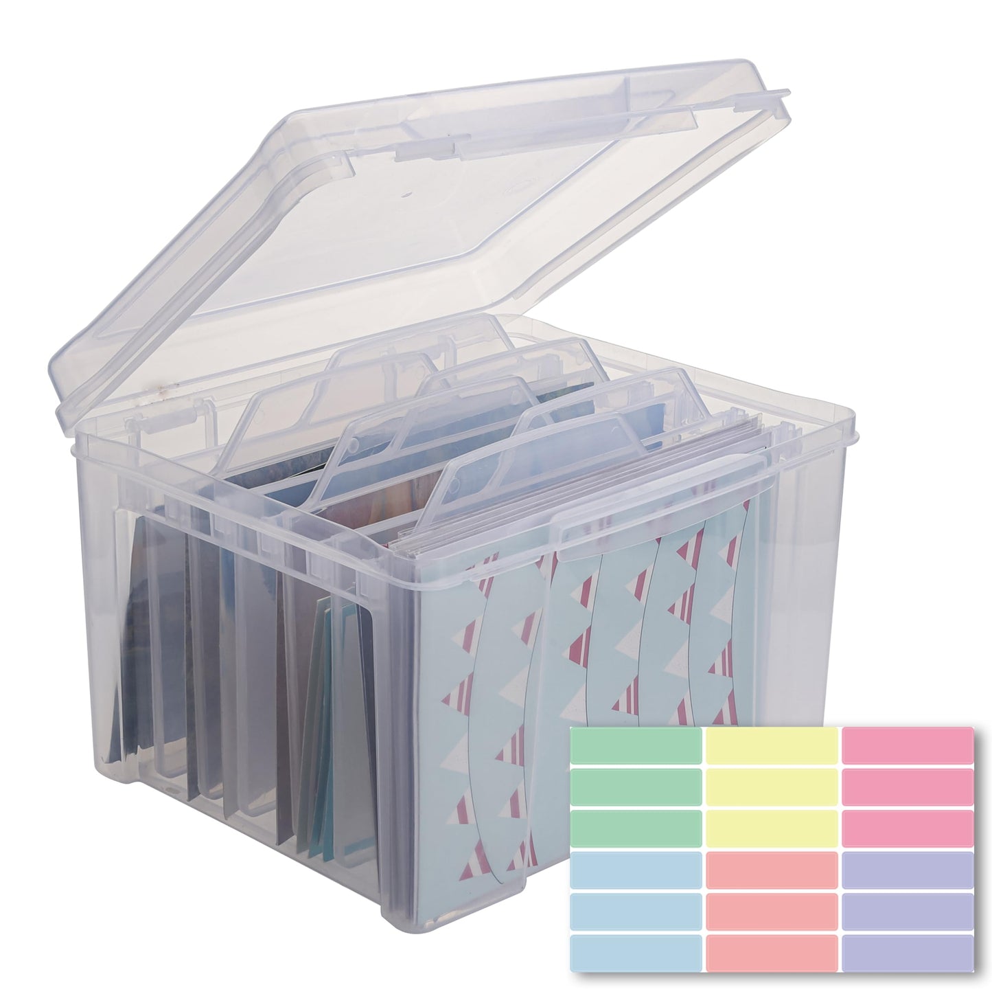 Greeting Card Storage & Organizer Box with 6 Removable Dividers for Holiday Birthday Get Well Cards Photos, Crafts, Scrapbooking(Clear)