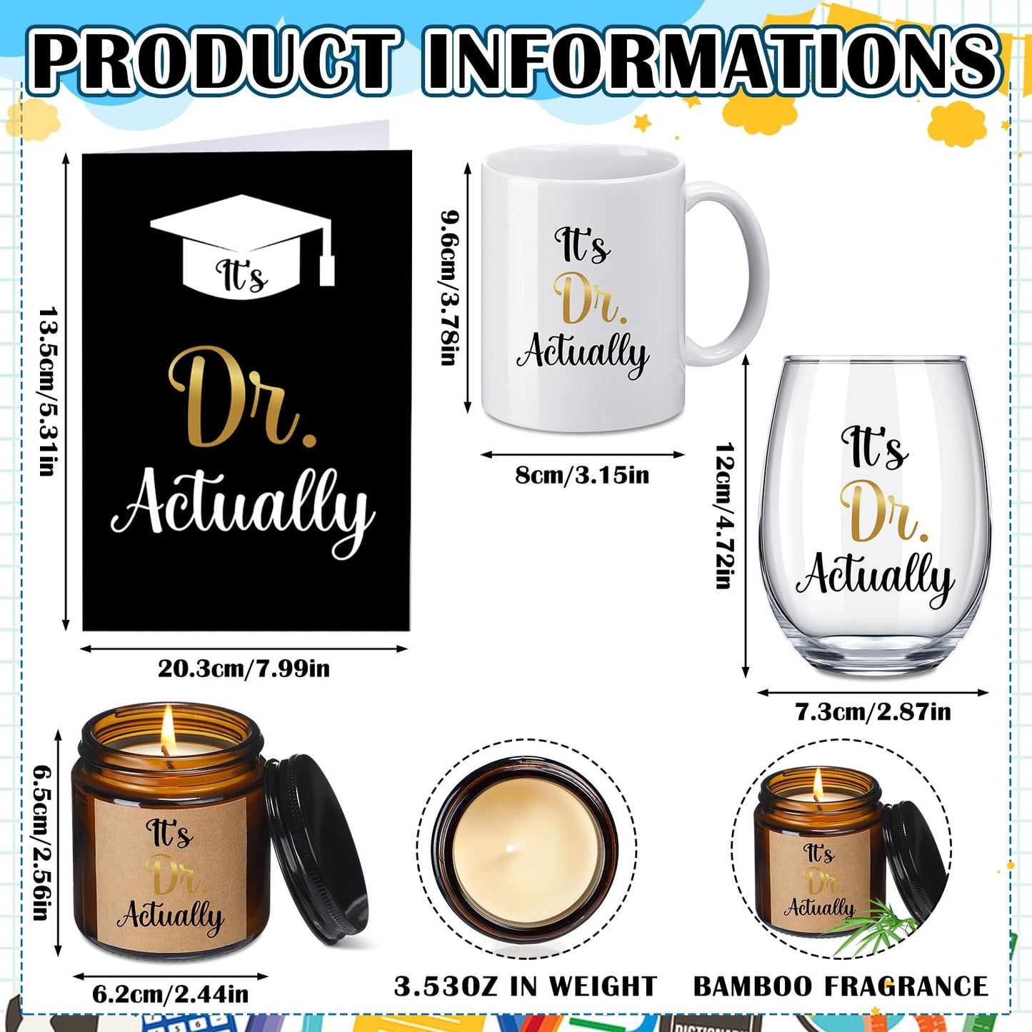 Didaey 4 Pcs It's Dr Actually Graduation Gift Set for Phd Doctorate Degree Physician 11 oz Coffee Mug and 18 oz Stemless Wine Glass Doctorate Graduation Gift for 2026 Medical Graduate Congratulation