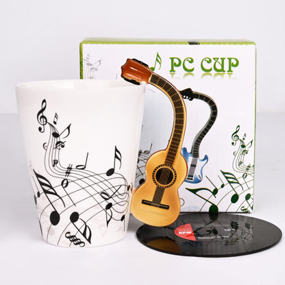 Maustic Guitar Mug, Guitar Gifts for Guitar Players, Music Teacher Gifts, Christmas Birthday Gift for Music Lovers, Ceramic Mug 13 Oz with Vinyl Record Coaster (Acoustic Guitars)